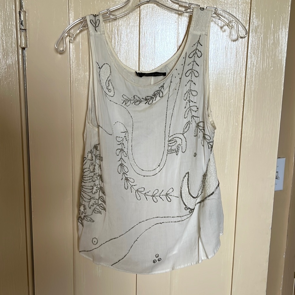 Cream colored top with beautiful silver beading, worn once at a wedding!